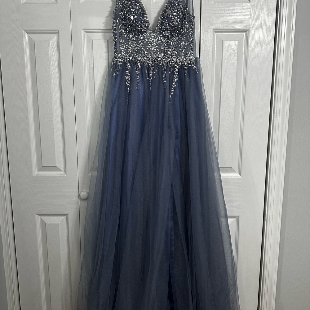Elegant Blue Beaded Gown